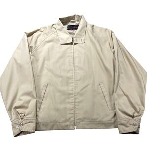 Vintage Sears‎ Jacket Mens LT Beige Twill Bomber Full Zip Lined Elastic Waist